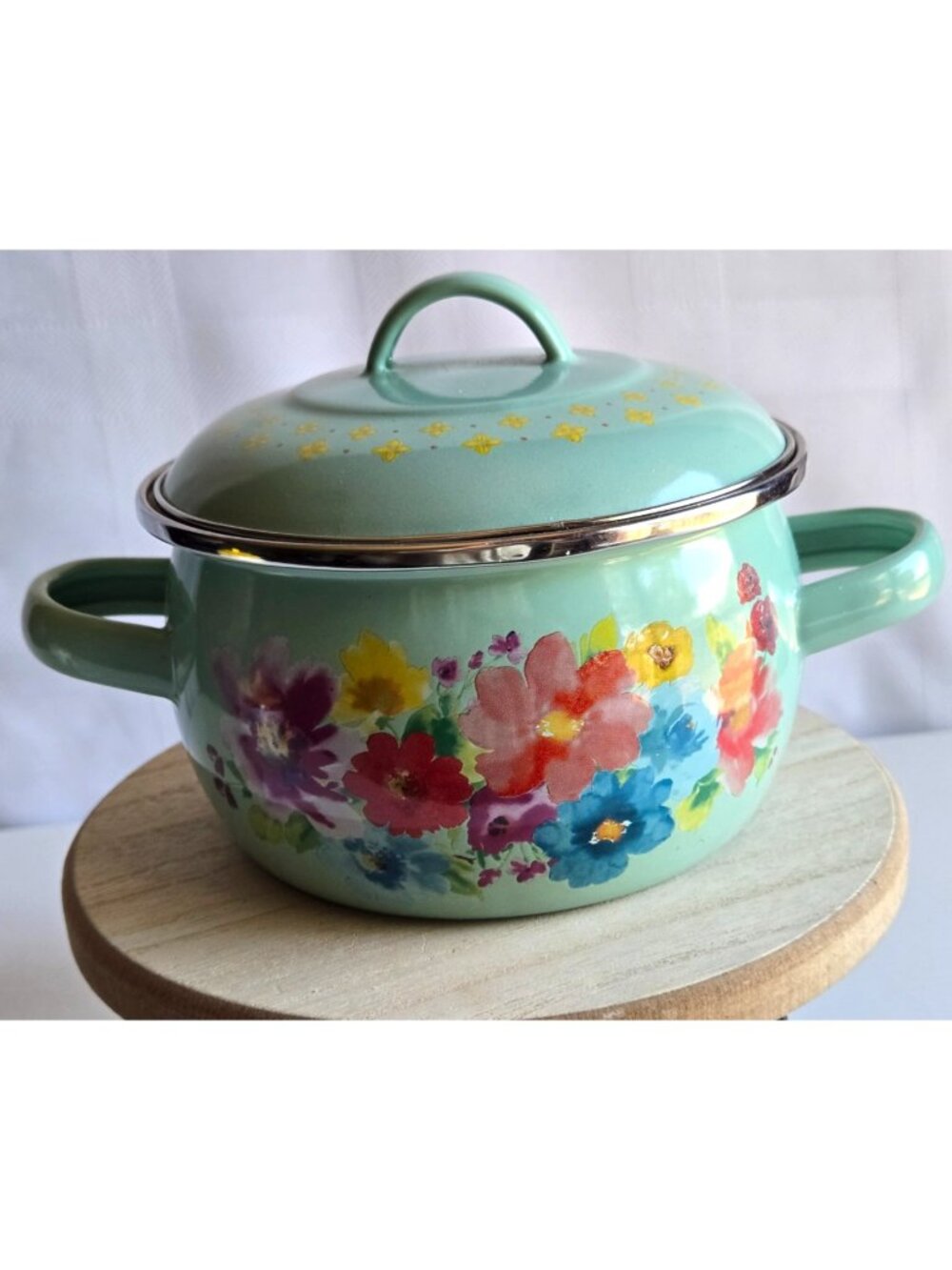 The Pioneer Woman Mini Dutch Oven Breezy Blossom Enameled Yellow Green